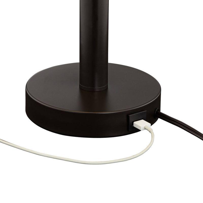 Franklin Iron Works Bernie Industrial Table Lamps 25" High Set of 2 Rich Bronze with USB Charging Port Tan Drum Shade for Bedroom Living Room Bedside