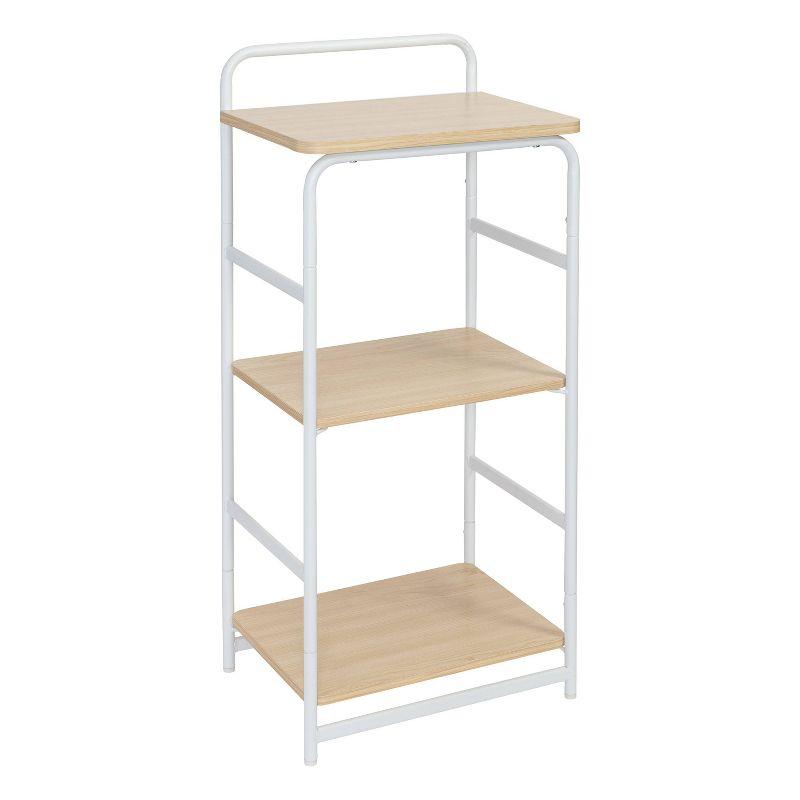 Compact White & Natural 3-Tier Steel and Wood Desk Shelf