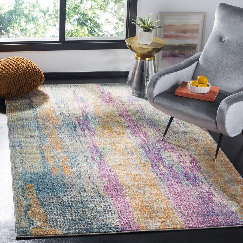 Boho Chic Blue and Fuchsia Abstract Area Rug