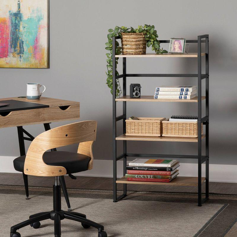 47.5" 4 Shelf or 2 Shelf Stackable Bookshelf Graphite Black/Ashwood - Calico Designs: Modern Metal Frame, Novelty Design