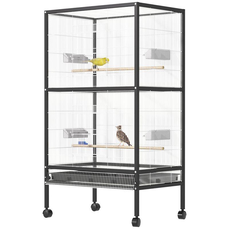 PawHut 54" Extra Large Portable Rolling Iron Aviary Flight Bird Cage And Accessories