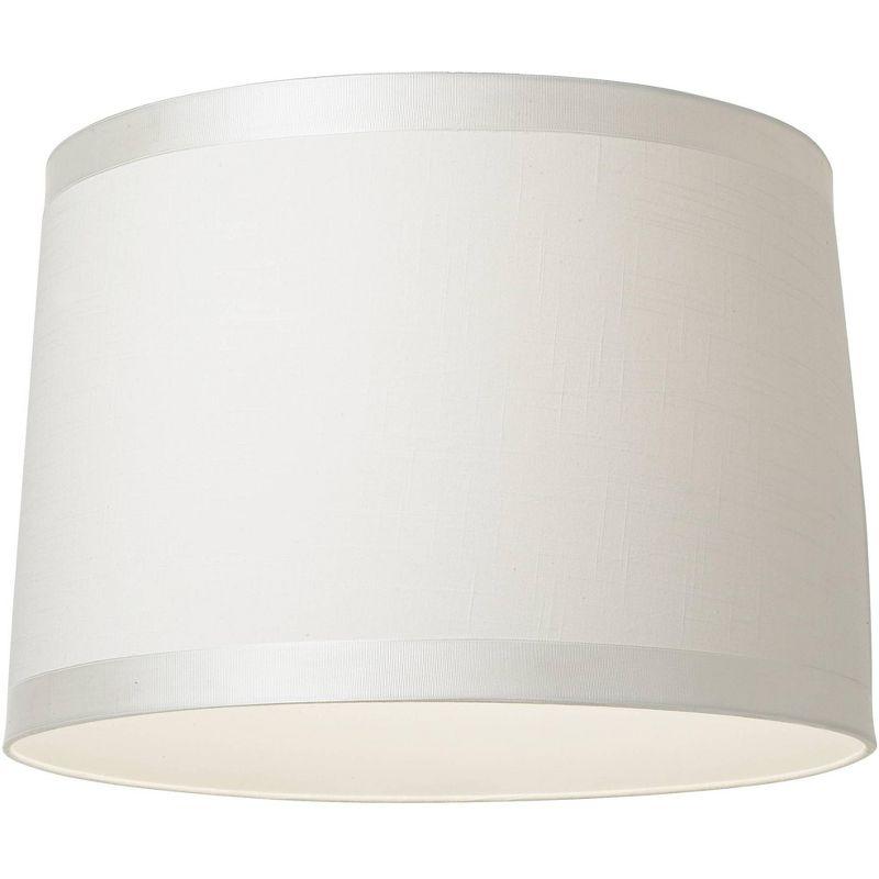 Springcrest White Fabric Medium Drum Lamp Shade 15" Top x 16" Bottom x 11" High (Spider) Replacement with Harp and Finial