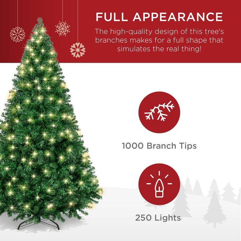 Best Choice Products 6ft Pre-Lit Premium Hinged Artificial Christmas Pine Tree w/ 1,000 Tips, 250 Lights, Metal Base