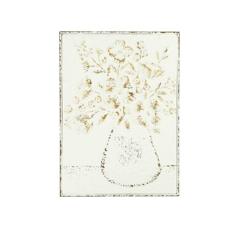 Rustic Charm Embossed Metal Floral Vase Wall Art, 24"x19"