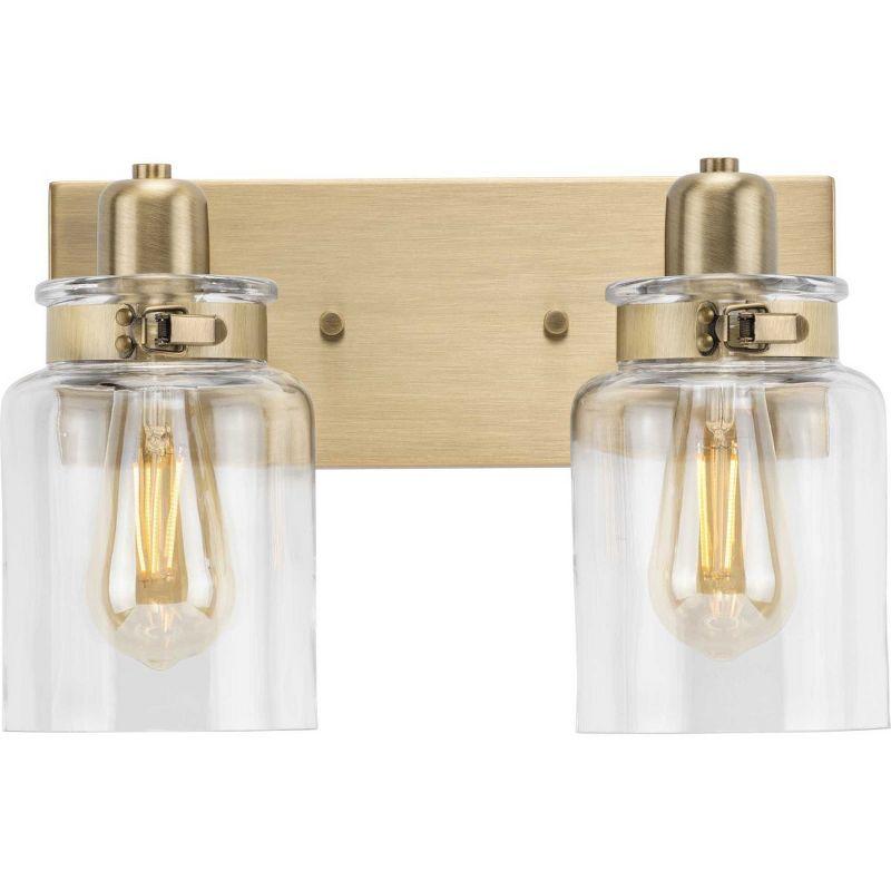 Progress Lighting, Calhoun, 2-Light Bath Vanity, Vintage Brass, Clear Glass