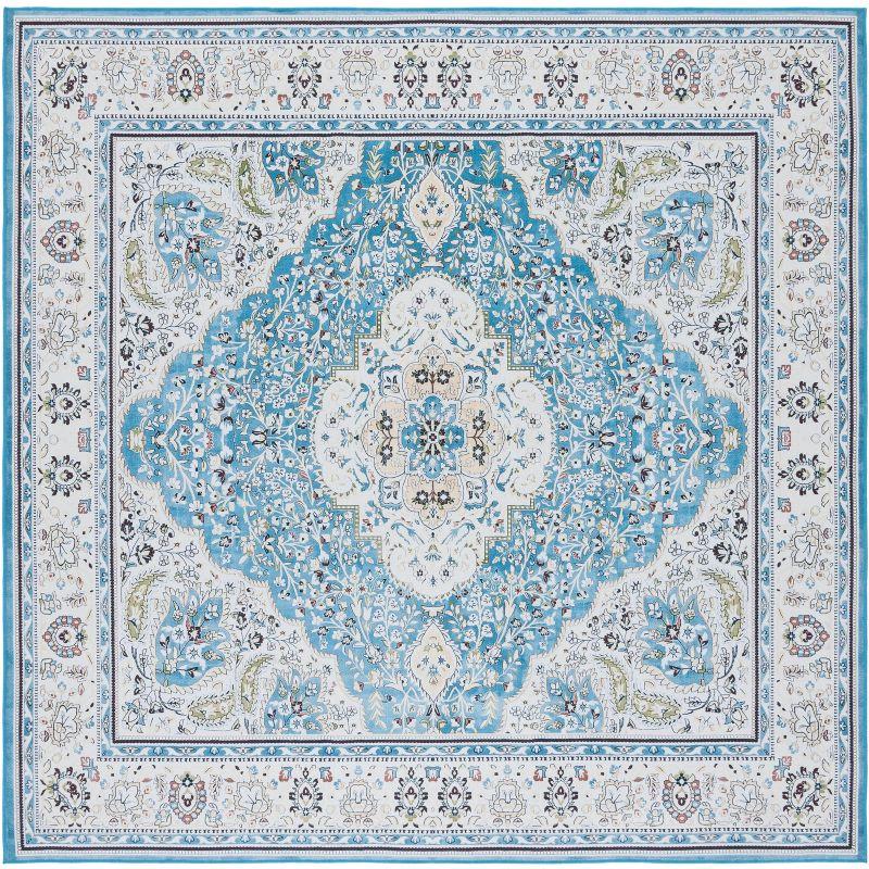 Tucson TSN136 Power Loomed Machine Washable Area Rug - Turquoise/Beige - 6'x6' - Safavieh.