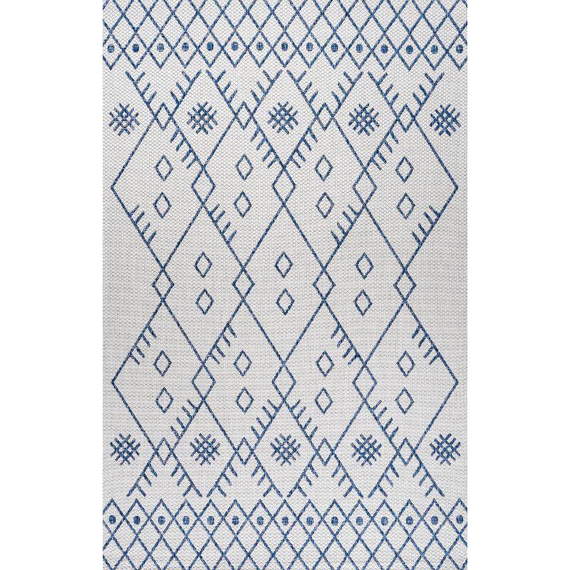 4'x6' Boho Moroccan Indoor/Outdoor Area Rug, Ivory/Navy - JONATHAN Y