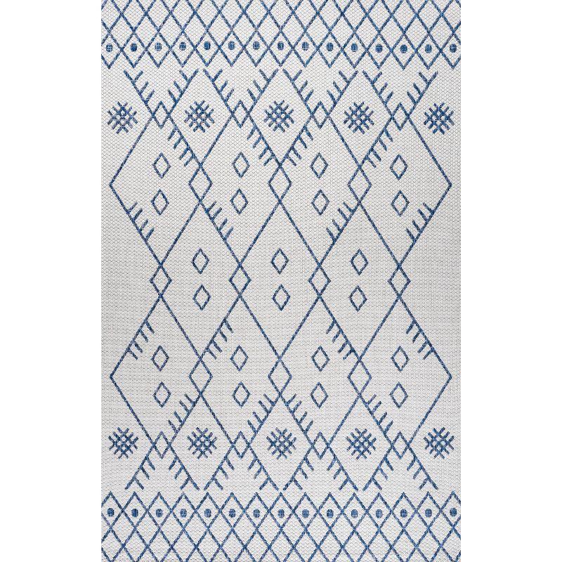 Ivory/Navy Boho Moroccan 4'x6' Synthetic Area Rug