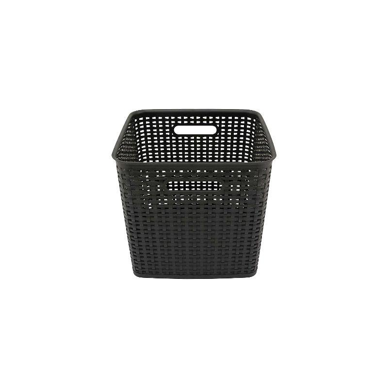 Extra Large Black Plastic Weave Storage Bin with Handles