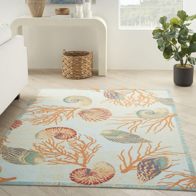 Light Blue Coastal Floral Synthetic Area Rug