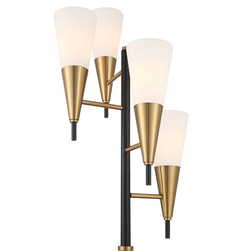 Possini Euro Design Quatro Mid Century Modern Tree Floor Lamp 71" Tall Black Gold Metal 4 Light Frosted Glass Cone Shade for Living Room Bedroom House