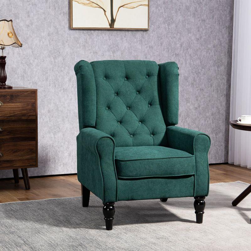 Green Faux Leather Wingback Accent Chair with Wood Legs