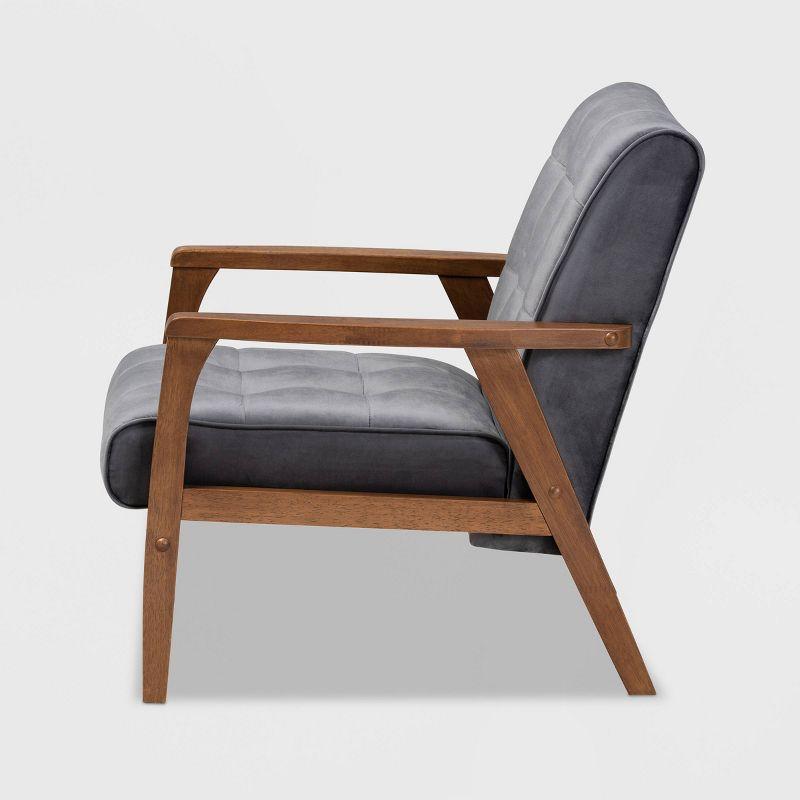 Asta Velvet Upholstered Wood Armchair: Baxton Studio, Mid-Century Modern Design, Comfort Seating