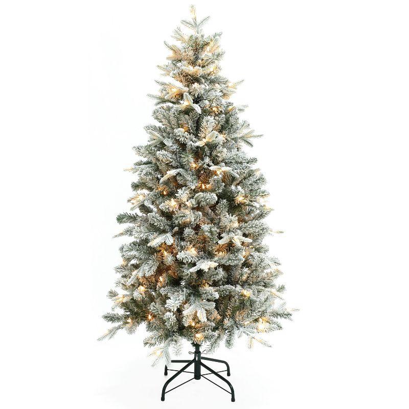 5ft White Flocked Fir Artificial Christmas Tree with LED Lights