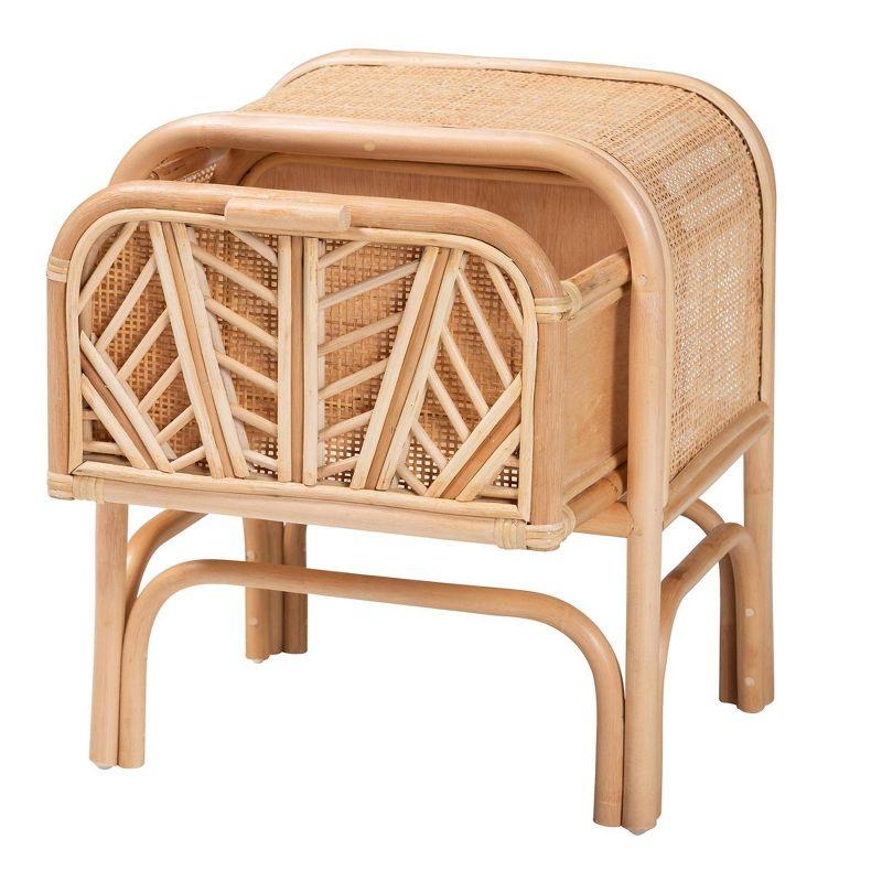bali & pari Carabella Natural Rattan 1 Drawer Nightstand Natural: Handcrafted, Bohemian Design, Secure Storage