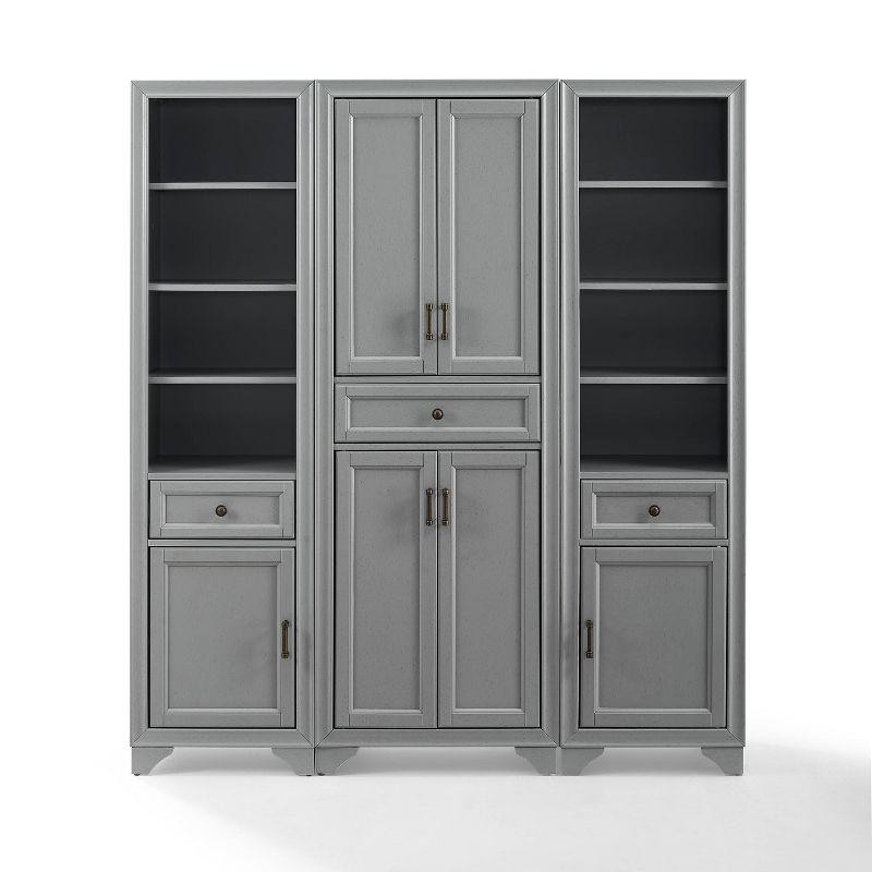 Distressed Gray 3-Piece Kitchen Pantry Set with Shelves