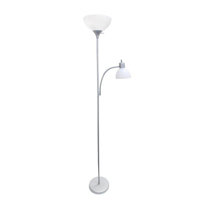 Adjustable White and Silver Metal Floor Lamp with Lampshade