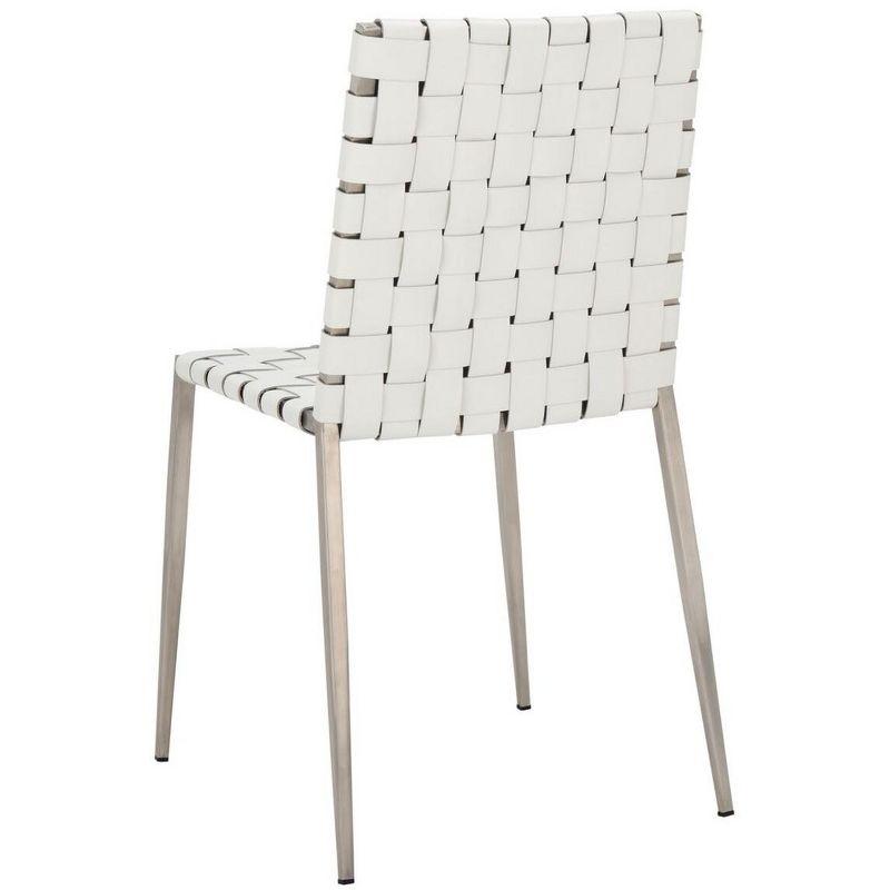 White Leather Upholstered Parsons Side Chair with Metal Base