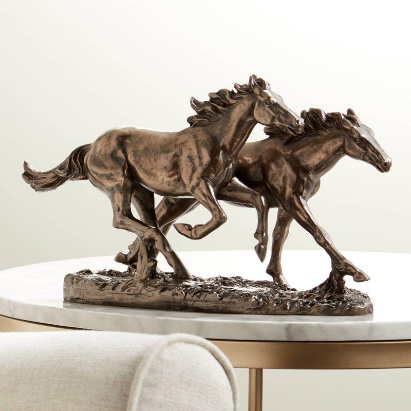 Bronze Resin Galloping Horses Tabletop Sculpture