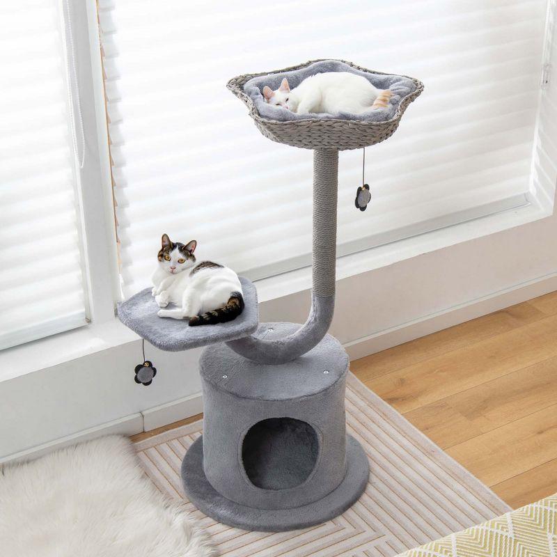 Costway 42'' Cat Tree Tower 3-Layer Activity Center with Scratching Post Condo & 2 Perches
