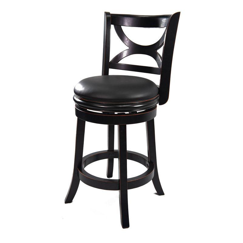 Elegant Black Leather Swivel Counterstool with Solid Wood Frame