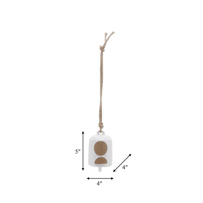 Sagebrook Home 4" Hanging Bell Decorative Wind Chime - White and Beige Circle Design Outdoor or Indoor Decorative Bells for Home Decor