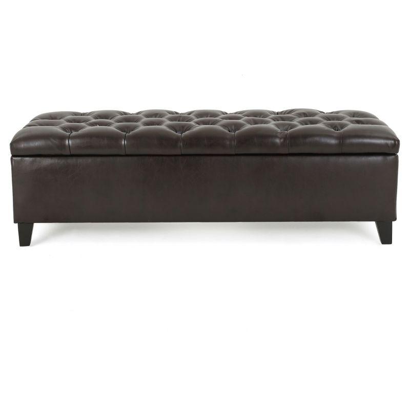 Charleston Tufted Brown Leather Storage Ottoman Bench