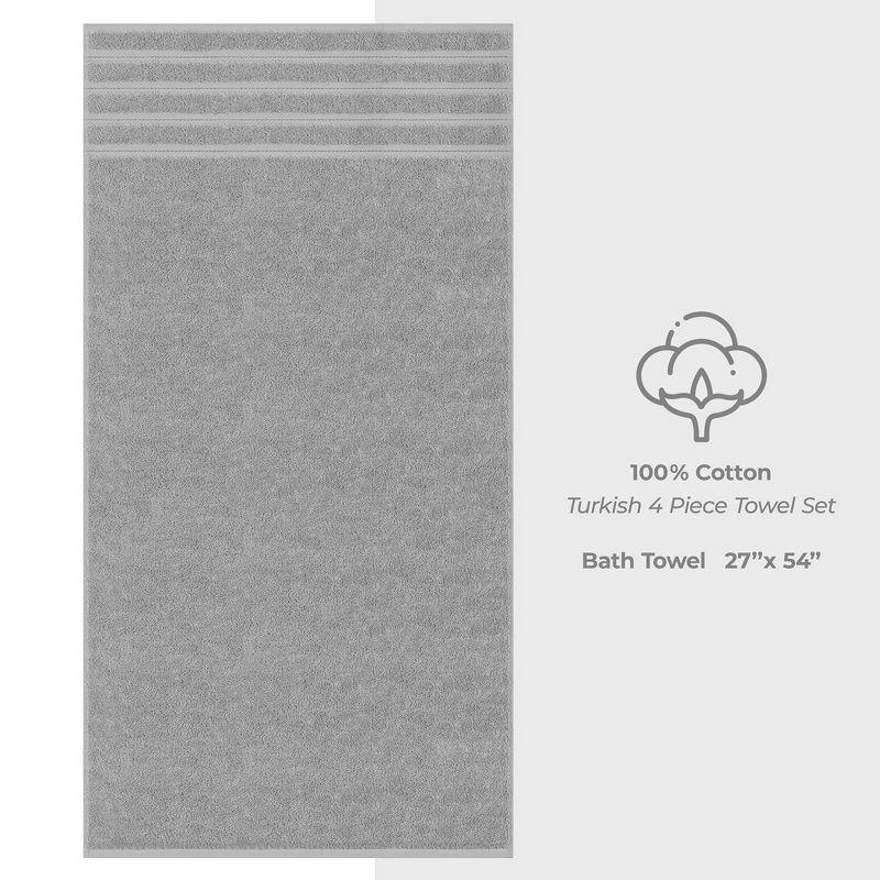 American Soft Linen 4 Pack Bath Towel Set, 100% Cotton, 27 inch by 54 inch Bath Towels for Bathroom, Rockridge Grey