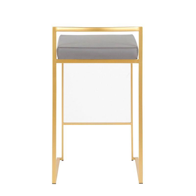 Fuji 31'' Gold Frame with Grey Faux Leather Modern Counter Stool - Set of 2