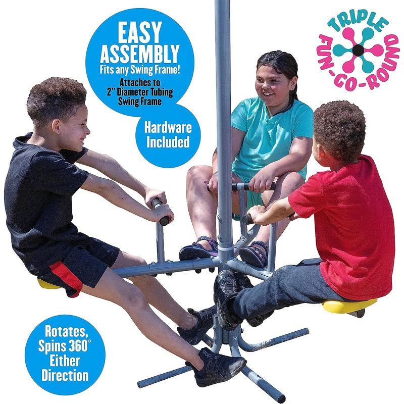 XDP Recreation Triple Fun Go Round 360 Degree Outdoor Spinning and Twirling Kids Playground or Backyard Ride for Up To 3 Children