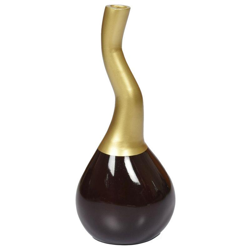 Uniquewise Decorative Modern Table Flower Vase Aluminium-Casted, Two Tone Brown and Gold 10 Inch