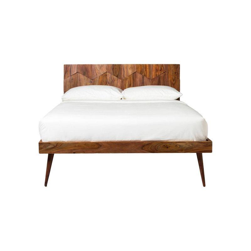 Deluxe Mid-Century Modern Sheesham Wood Queen Platform Bed with Storage