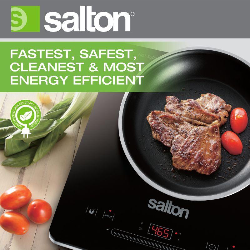 Salton Portable Induction Cooktop Cool Touch LED Display Cooker with 8 Temperature Settings for Precise Control, Energy Efficient Green Cooking with