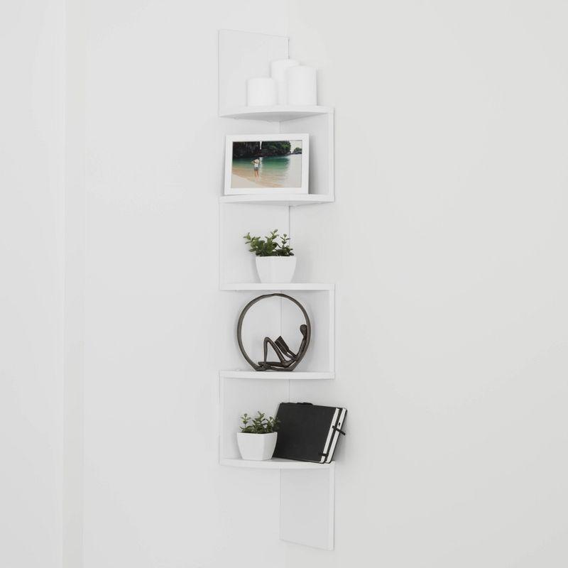 Danya B. 48.5" x 7.7" Corner Zig Zag Decorative Wall Shelf White: Modern Laminated MDF, 5-Tier Storage
