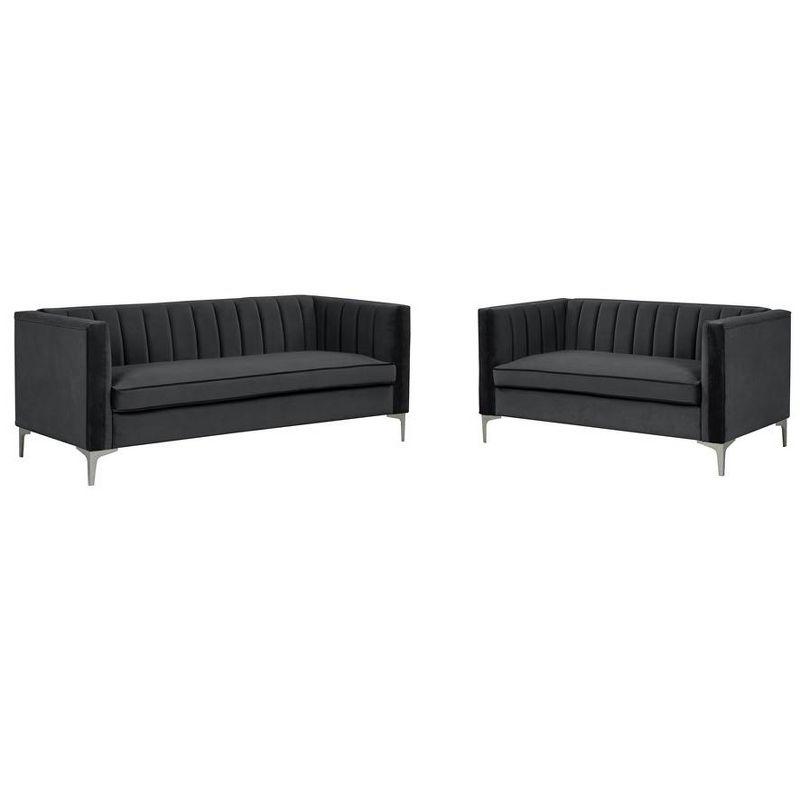 2-Piece Velvet Sofa Sets Contemporary Home Theater Seating Upholstered Couch Set for Living Room in Black - Morden Fort