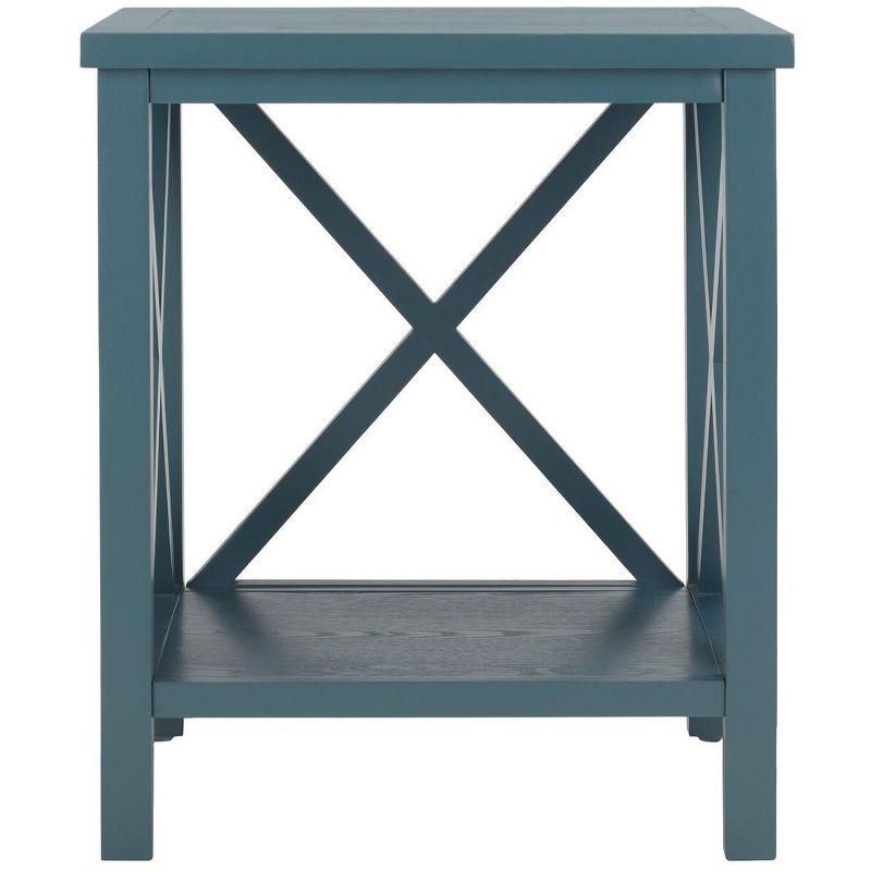 Transitional Teal Wood and Stone Rectangular End Table