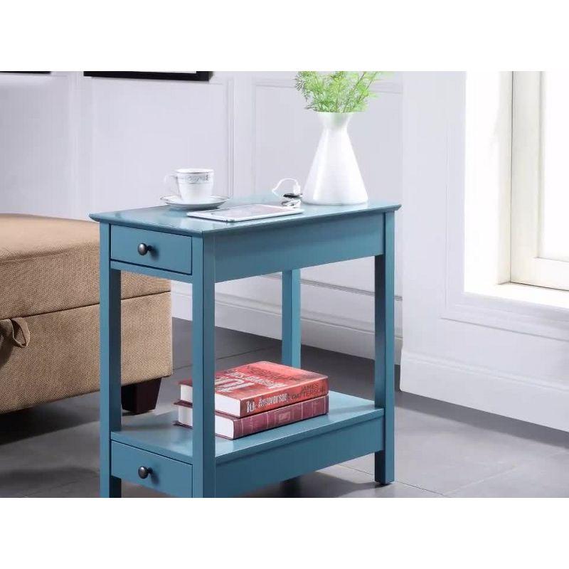 Teal Wood Rectangular Side Table with USB Charging Dock