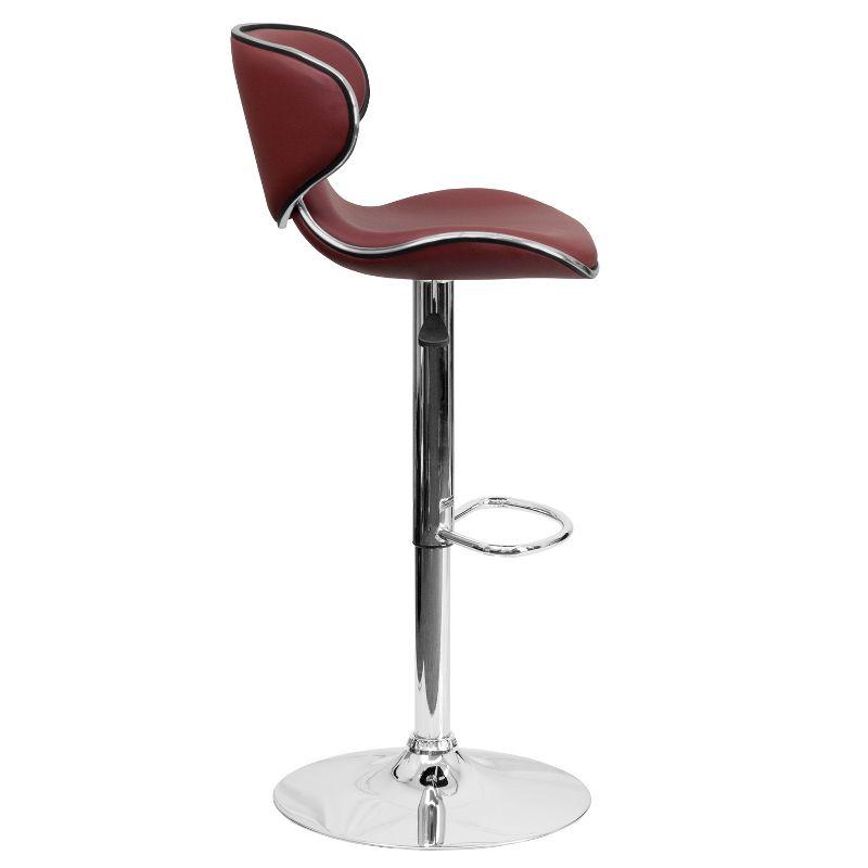 Ergonomic Burgundy Vinyl Adjustable Swivel Barstool with Chrome Base