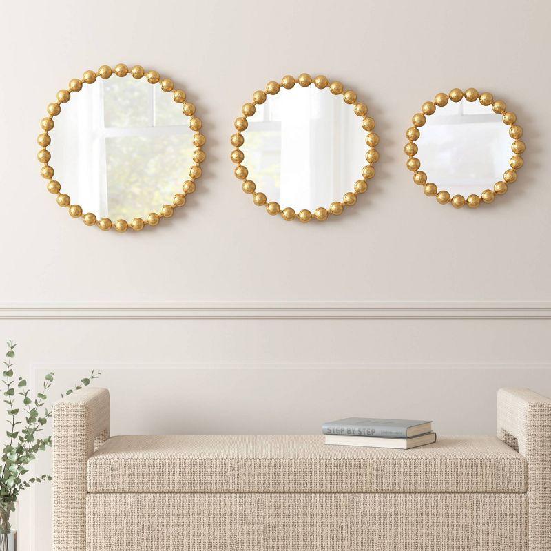 Marlowe Gold Beaded Round Wall Mirror 3-piece set