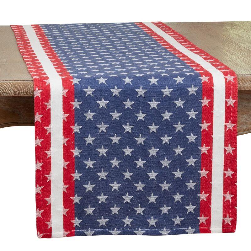 Americana Navy Blue Cotton Table Runner with Star Design, 16" x 72"