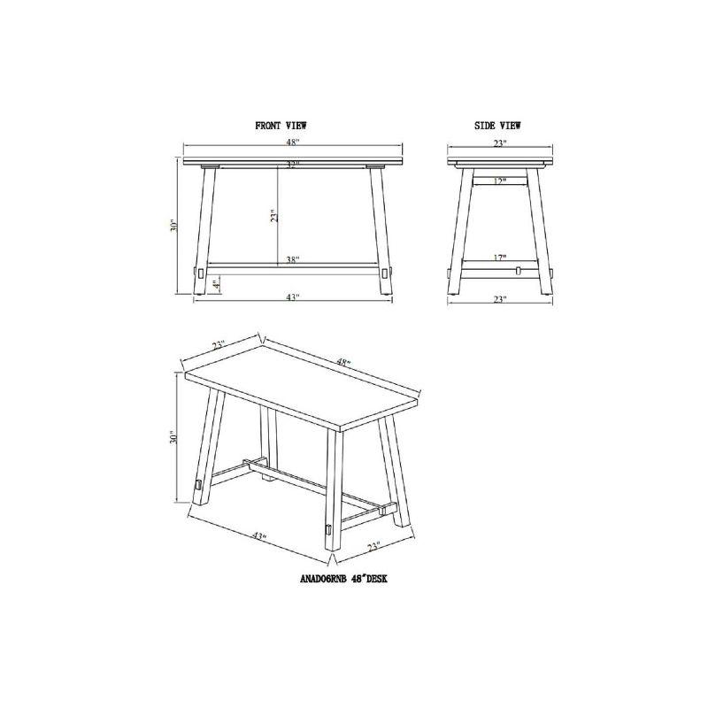 48" Adam Solid Wood Desk Rustic Natural - Alaterre Furniture: Stained Finish, No Storage, Home Office