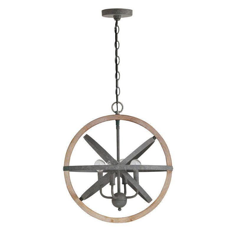 Industrial Iron and Wood 4-Light Orb Pendant