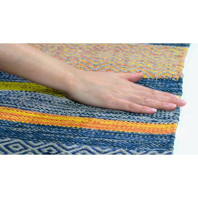 Coastal Breeze Hand-Woven Blue Cotton Square Accent Rug