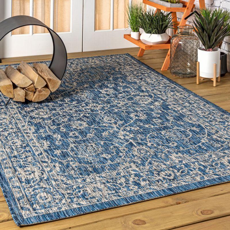 3'x5' Palazzo Vine and Border Textured Weave Indoor/Outdoor Area Rug, Navy/Gray - JONATHAN Y