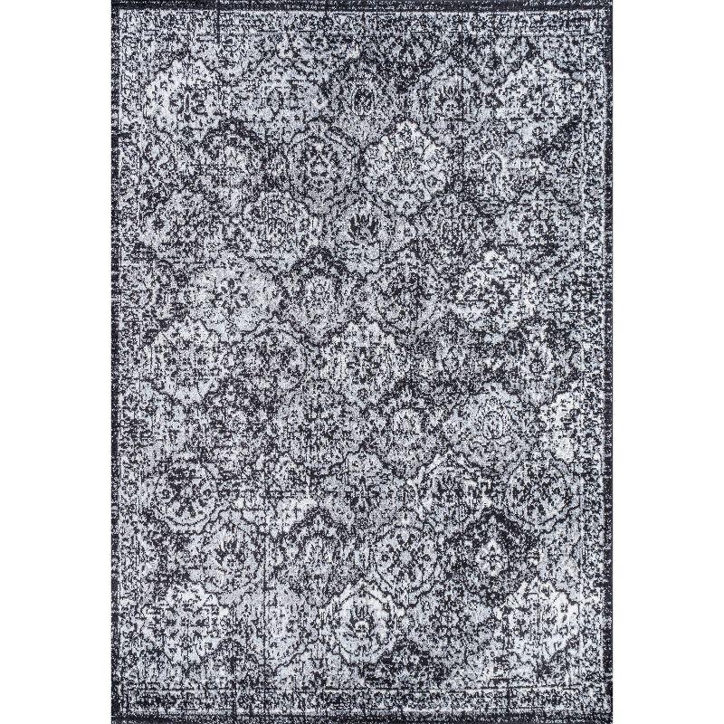 Modern Boho Persian Trellis Rug in Black and Ivory - Easy Clean