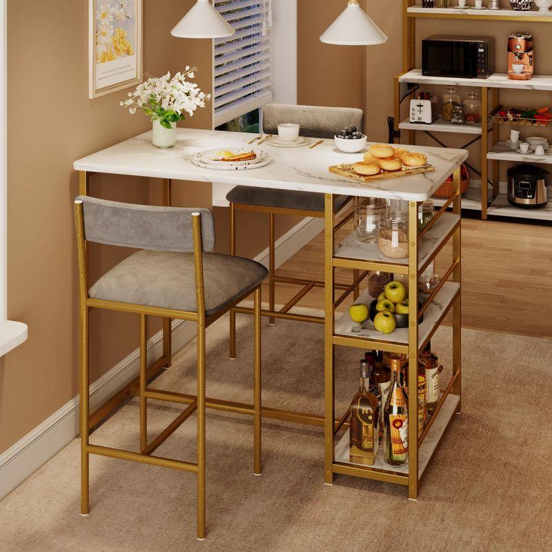 Gold and Gray 3-Piece Dining Set with Storage Shelves