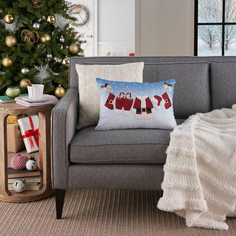 Multicolor Embroidered Cotton Holiday Throw Pillow