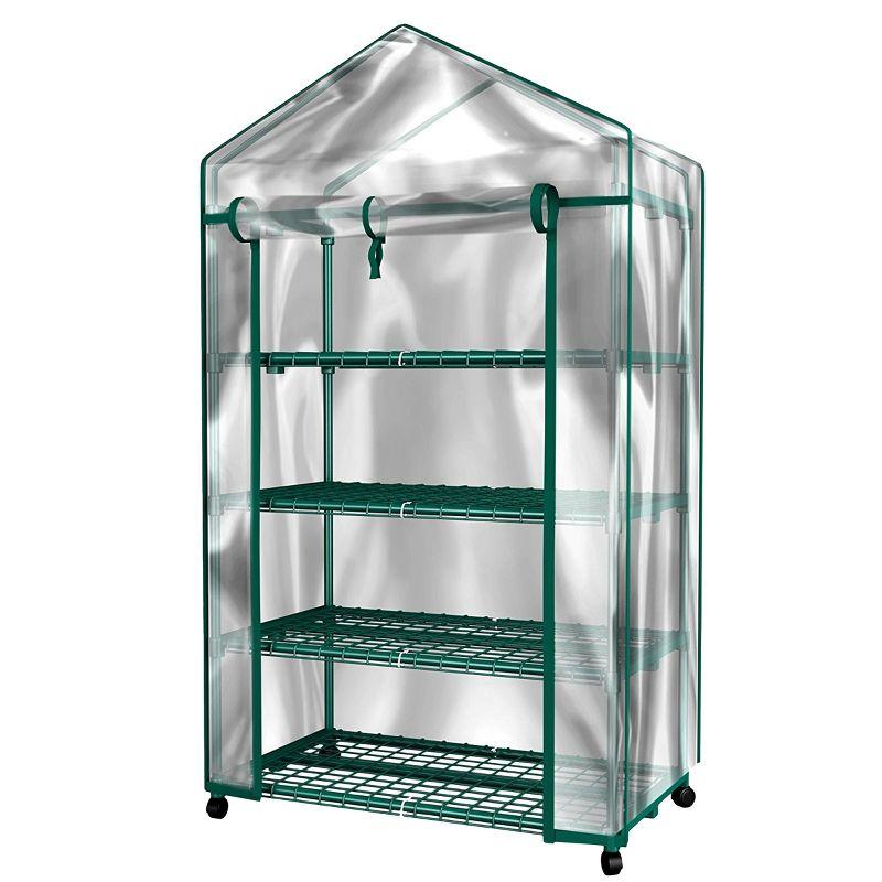 Nature Spring Greenhouse With 4 Shelves, PVC Cover, and Removable Locking Wheels - 19.3" x 63.3"