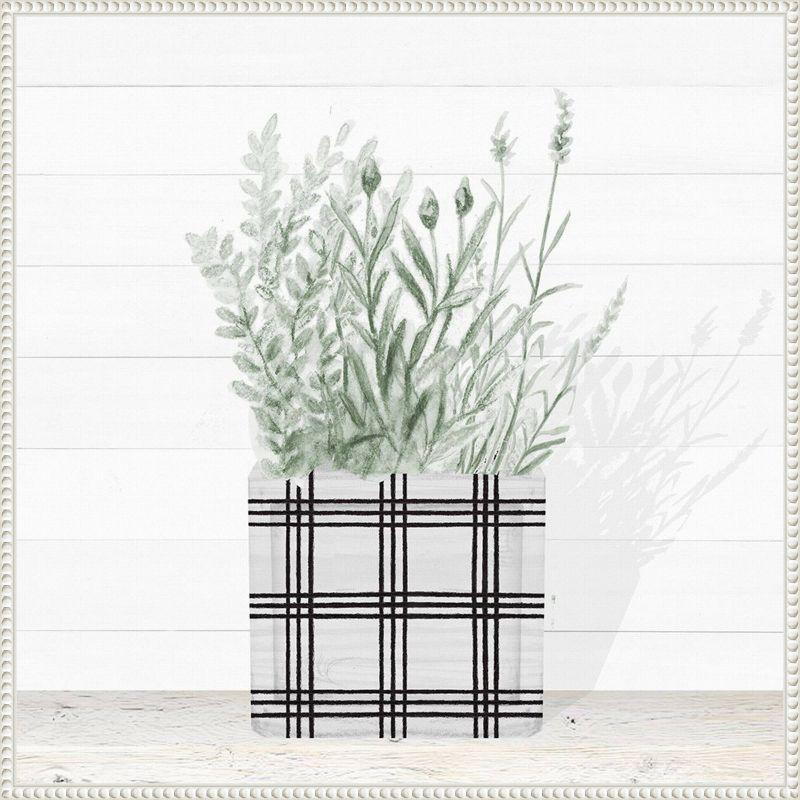 30" White and Green Lavender Blossom Canvas Wall Art in Beaded Frame