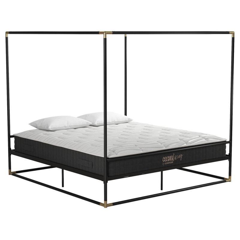 Celeste Black Metal Upholstered King Platform Bed Frame with Slats